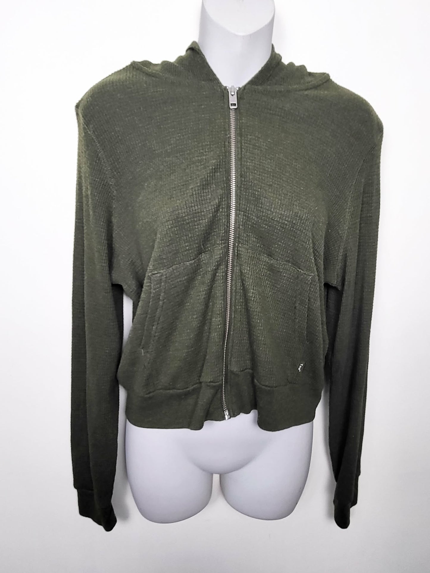 TNA green cropped waffle knit hoodie | Size LARGE