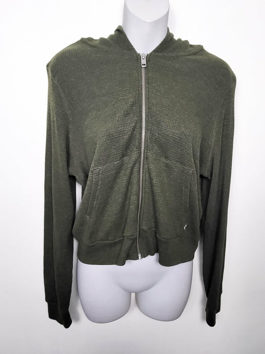 TNA green cropped waffle knit hoodie | Size LARGE