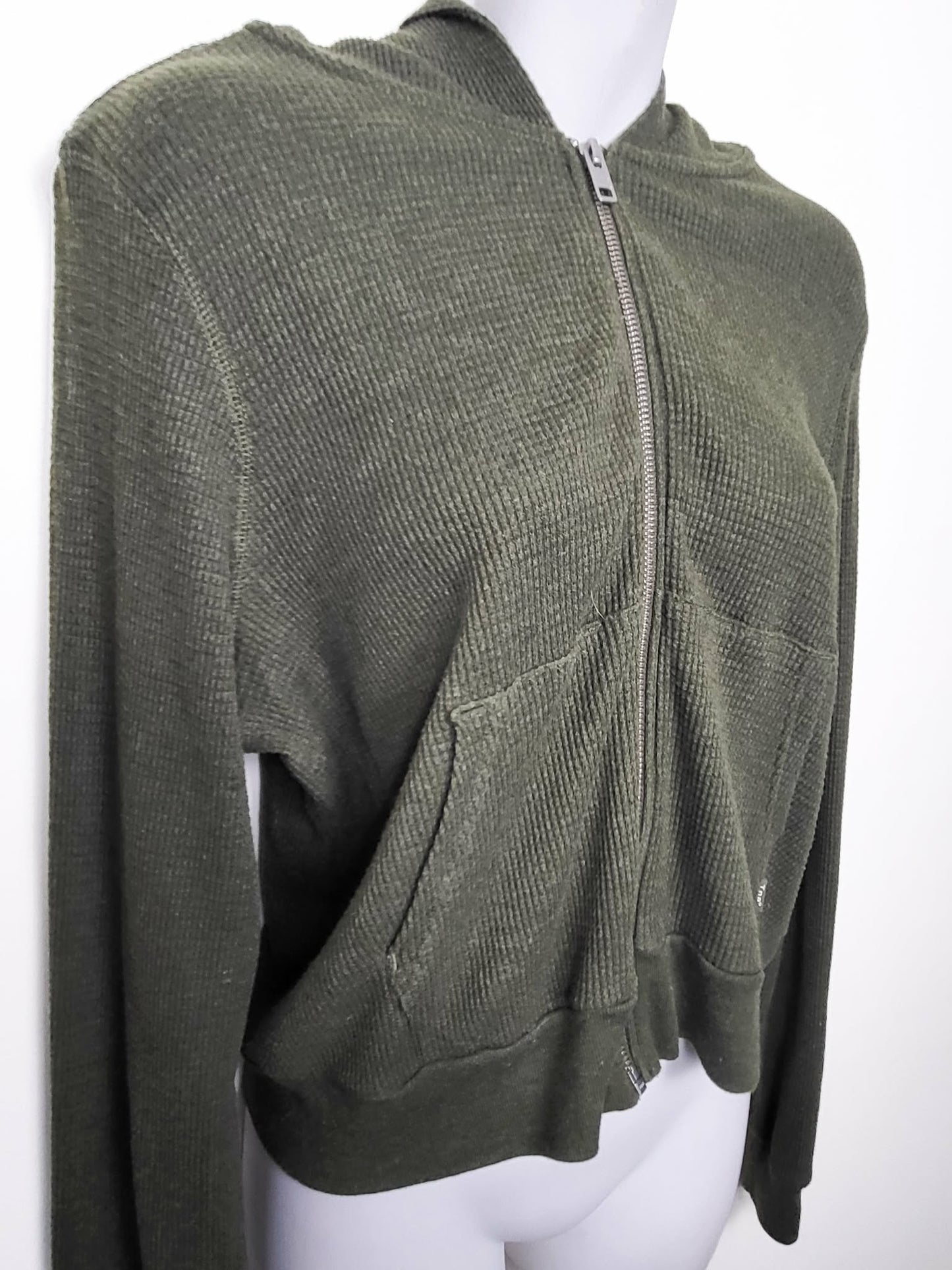 TNA green cropped waffle knit hoodie | Size LARGE