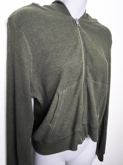 TNA green cropped waffle knit hoodie | Size LARGE