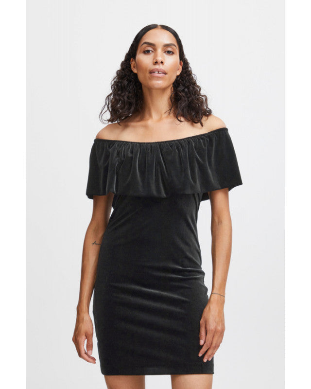 JLMB1 - NEW - B.Young black velvet off the shoulder dress. Size medium