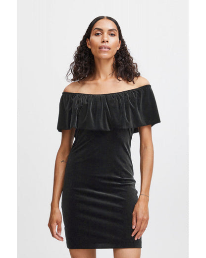 JLMB1 - NEW - B.Young black velvet off the shoulder dress. Size medium