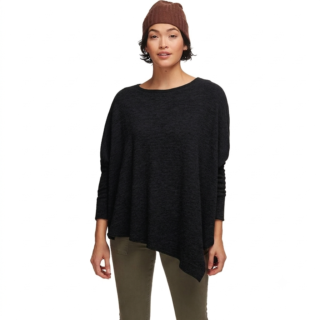 NEW - KAVU Wilhelmina black asymmetrical knit top with dolman sleeves | One Size Fits Most