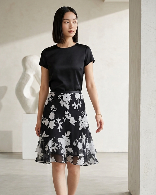 Ricki's black and white floral print flowy chiffon skirt | Size 4