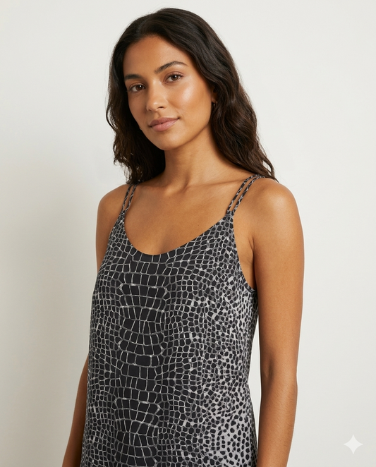 Le Chateau black and grey patterned sleeveless top | Size XXS