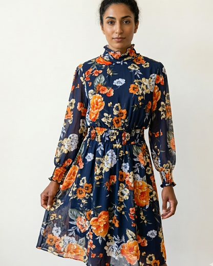 En Focus Studio navy floral print midi dress | Size 14