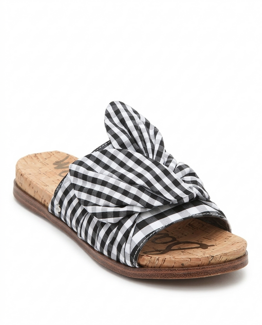 Sam Edelman Heidi bow sandals in black and white gingham fabric | Size 8M