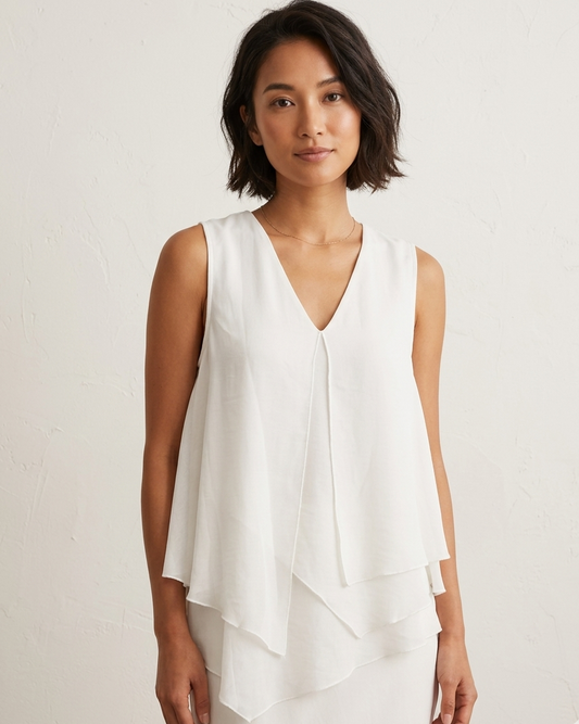 H and M cream coloured drapey chiffon sleeveless top | Size 4