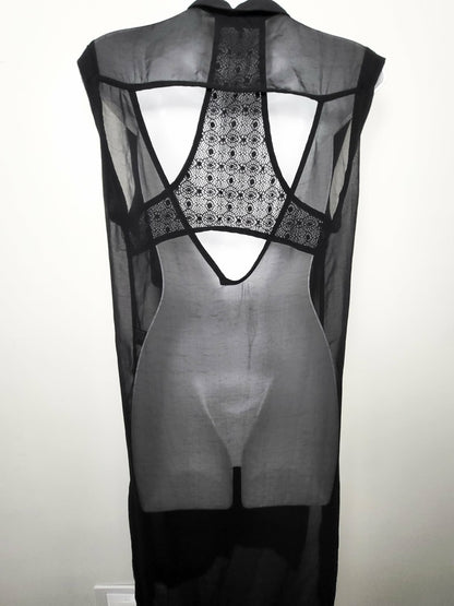 Olivaceous black sheer button down shirt dress | Size MEDIUM