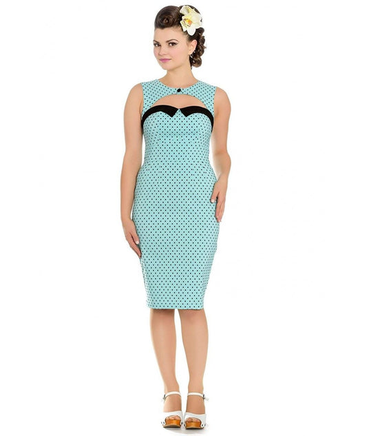 Hell Bunny Vixen aqua polka dot "Miley" pin-up / rockabilly style dress. Size small