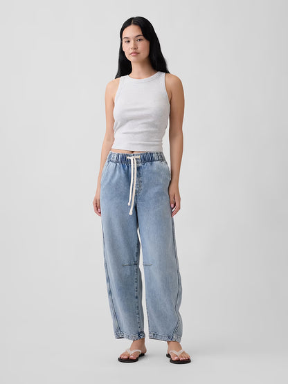 Gap Mid-Rise UltraSoft Pull-On Barrel Jeans | Size MEDIUM