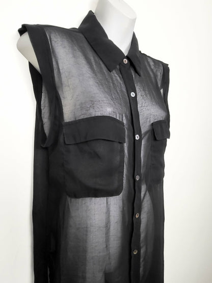 Olivaceous black sheer button down shirt dress | Size MEDIUM
