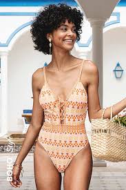 AGLL2 - NEW - Cupshe Stefanie Geo Print Lace-Up One-Piece Swimsuit. Size large