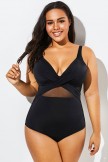 MFTZ2 - NEW - Meet Curve black one piece swimsuit with mesh cut-outs. Size medium