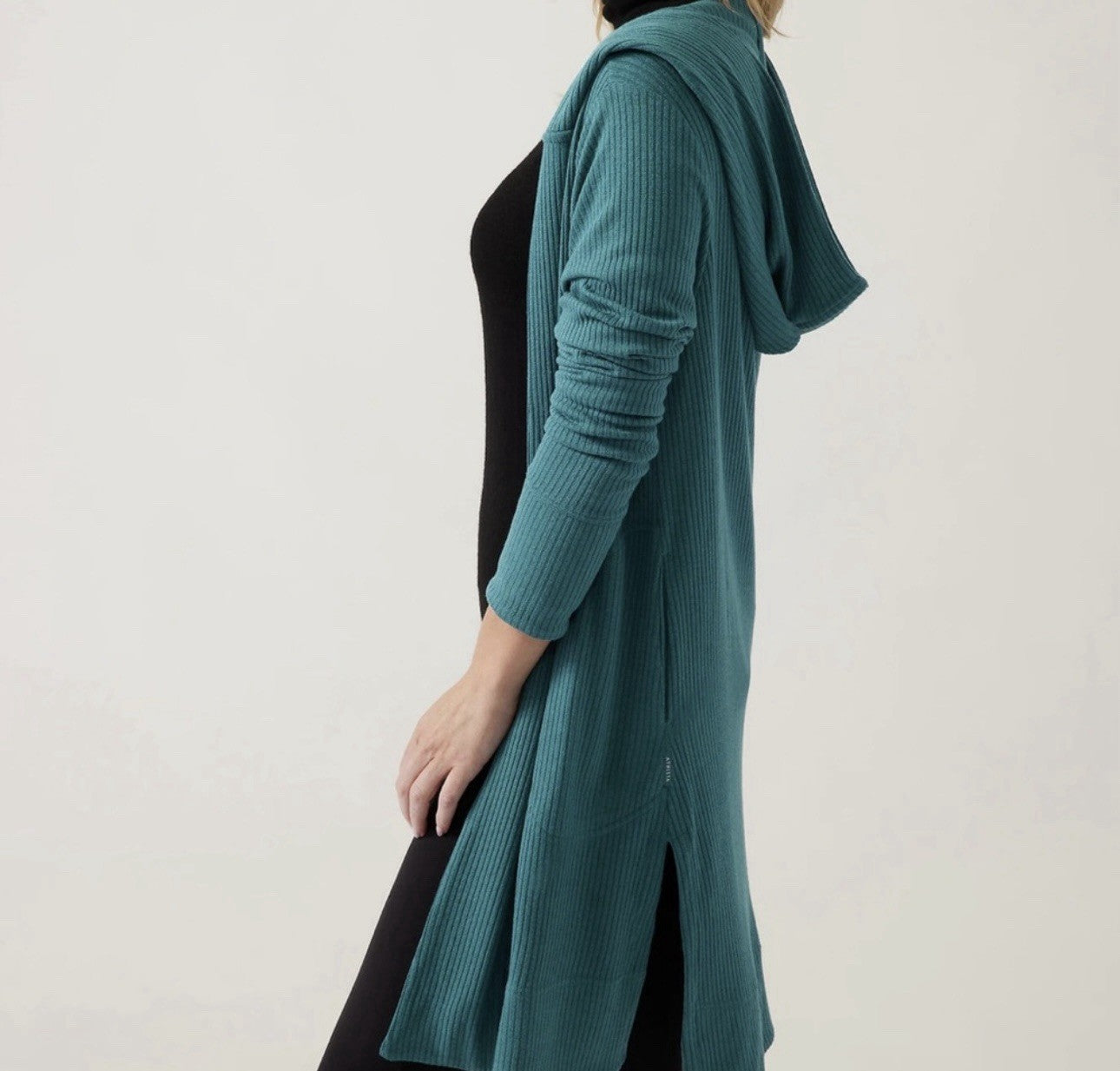 Athleta teal "Harmony Rose" wrap cardigan. Size medium