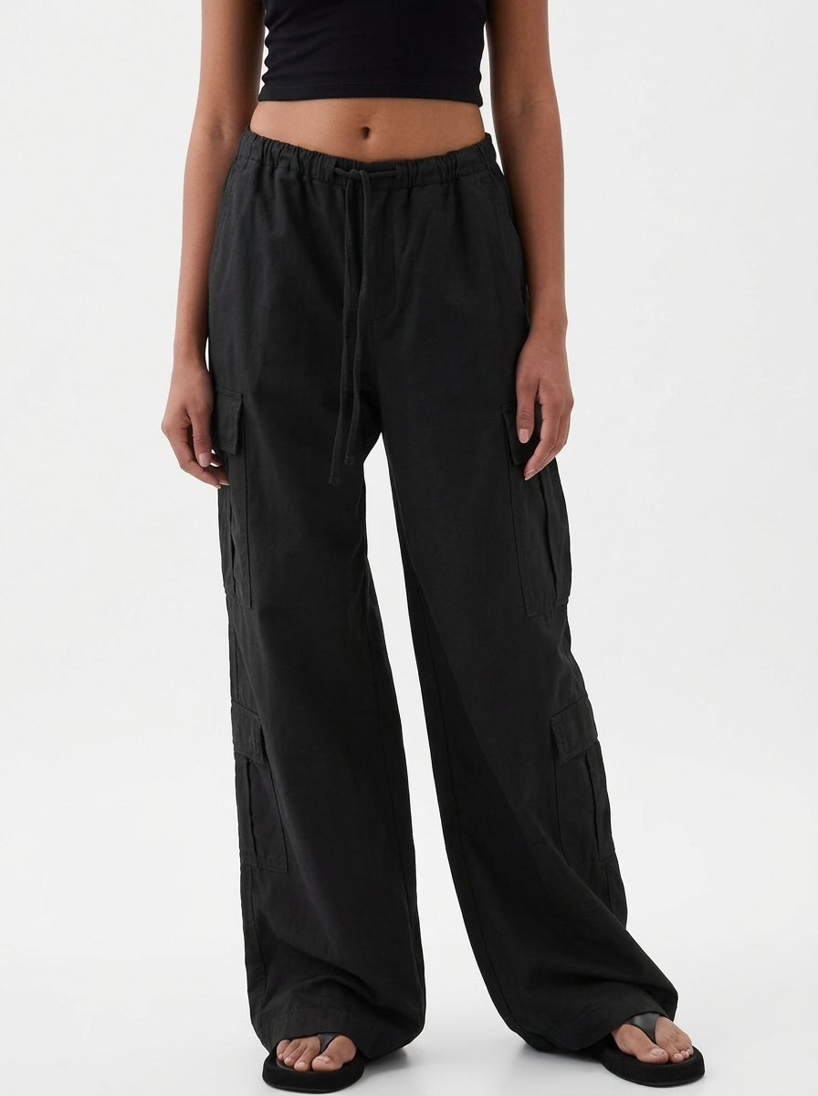 Gap Women's Black Linen-Blend Easy Cargo Pants - Size XS (fit bigger)