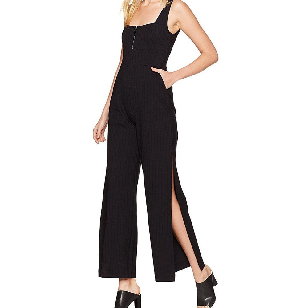Guess Beige Pink "Kennedy" Wide-Leg Pinstripe Jumpsuit - Size XS