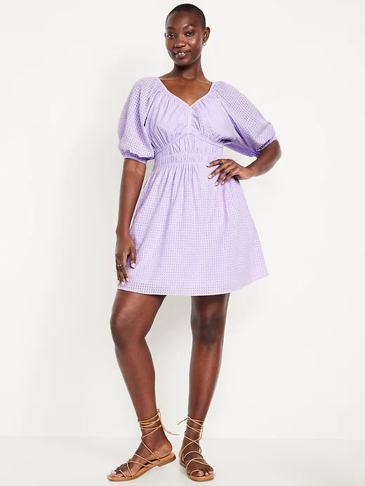 NEW - Old Navy light purple puff-sleeve seersucker mini dress. Size XL