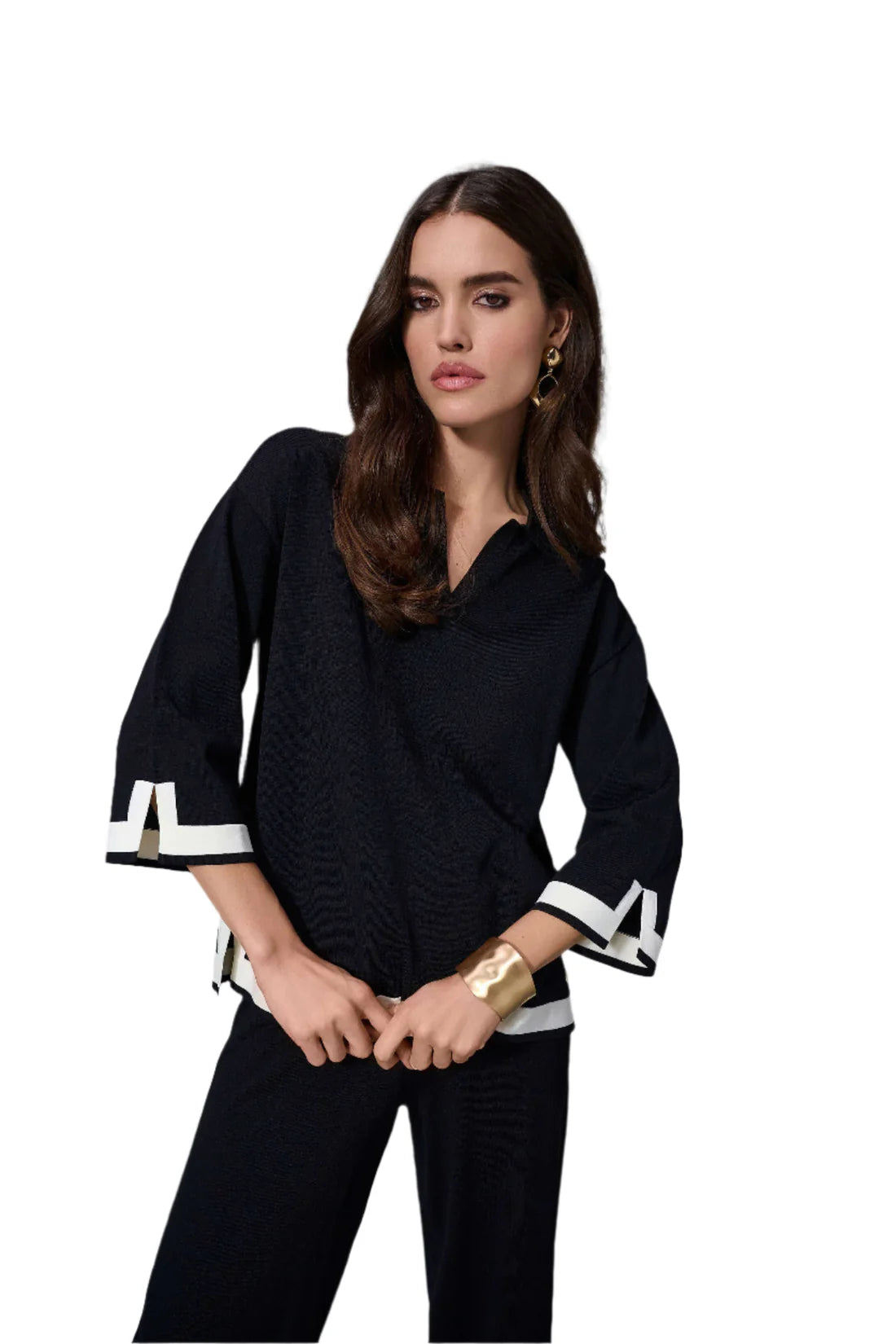 NEW - Joseph Ribkoff black and white colour block top. Size medium