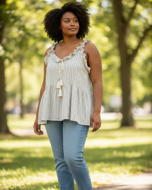 Hayden striped boho style ruffle tank. Size 2XL