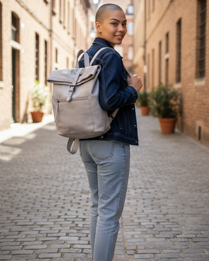Urban Expressions gray vegan leather Lennon backpack