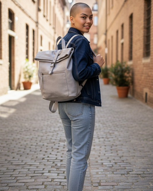 Urban Expressions gray vegan leather Lennon backpack