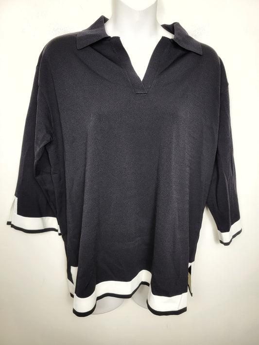 NEW - Joseph Ribkoff black and white colour block top. Size medium