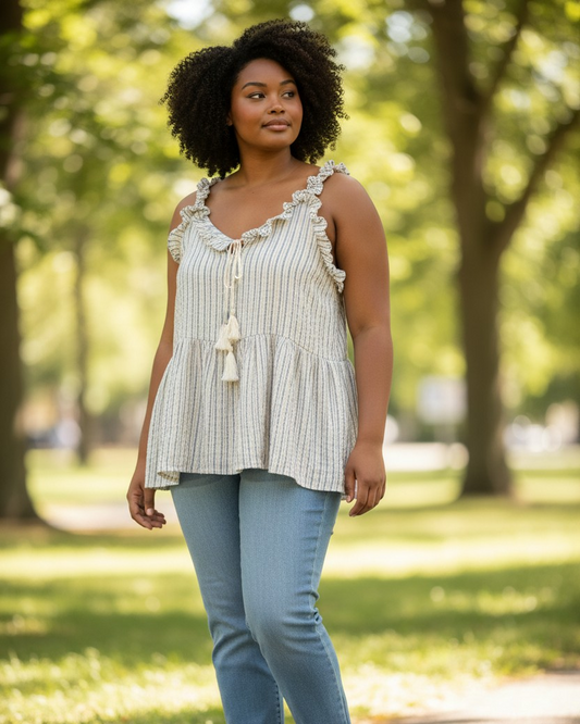 Hayden striped boho style ruffle tank. Size 1X