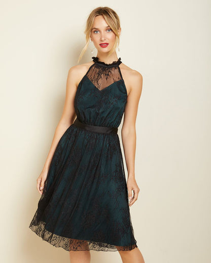 JLMB1 - NEW - RW and Co black lace halter fit n flare gown. Size 8
