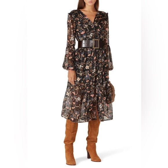 NEW - Minkpink black floral print "Shiloh" midi dress. Size medium