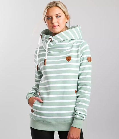KHW1 - Wanakome Artemis hoodie in green bay striped pattern. Size medium