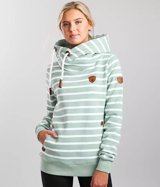 KHW1 - Wanakome Artemis hoodie in green bay striped pattern. Size medium