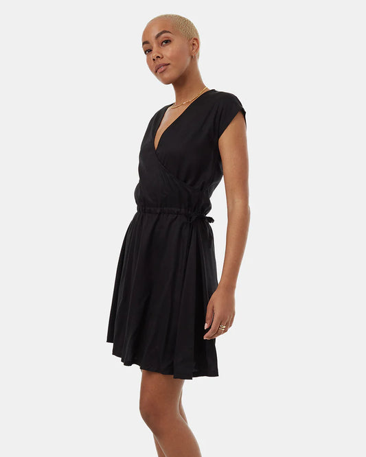Tentree black Woven Tencel Wrap Dress | Size MEDIUM