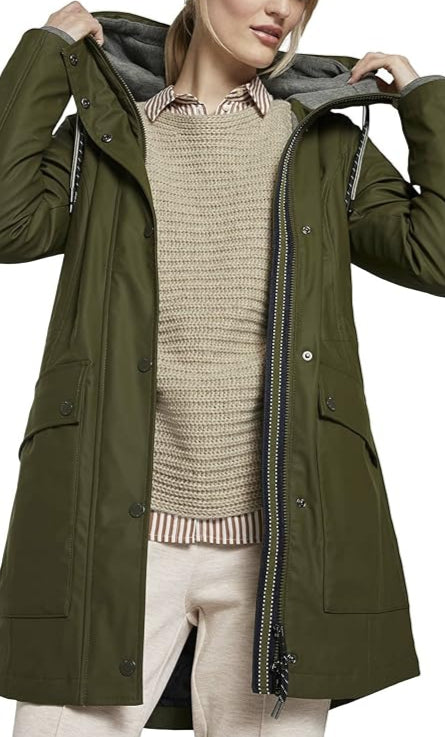 ESZ - Tom Tailor green jersey lined hooded rain coat. Size XS