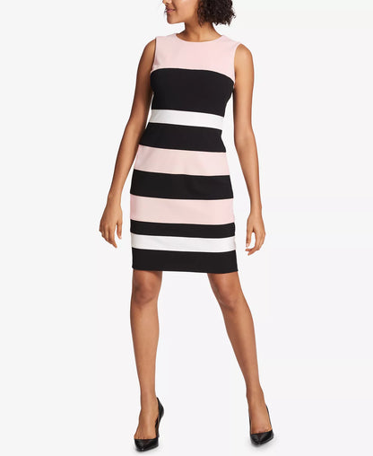 CHSP3 - Tommy Hilfiger black, pink, striped colour block sheath dress. Size 4