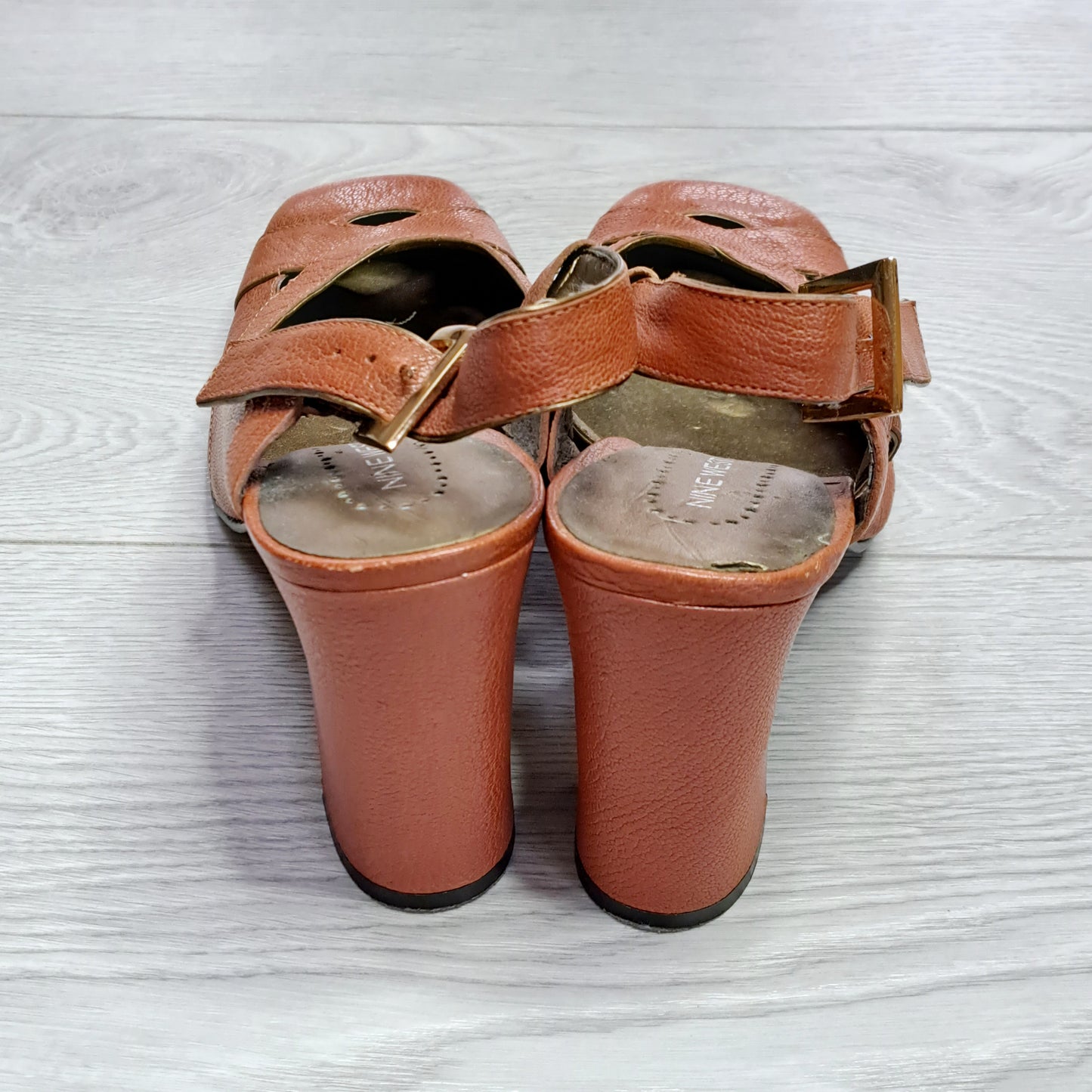 Nine West terracotta leather block heels, size 9M, good condition