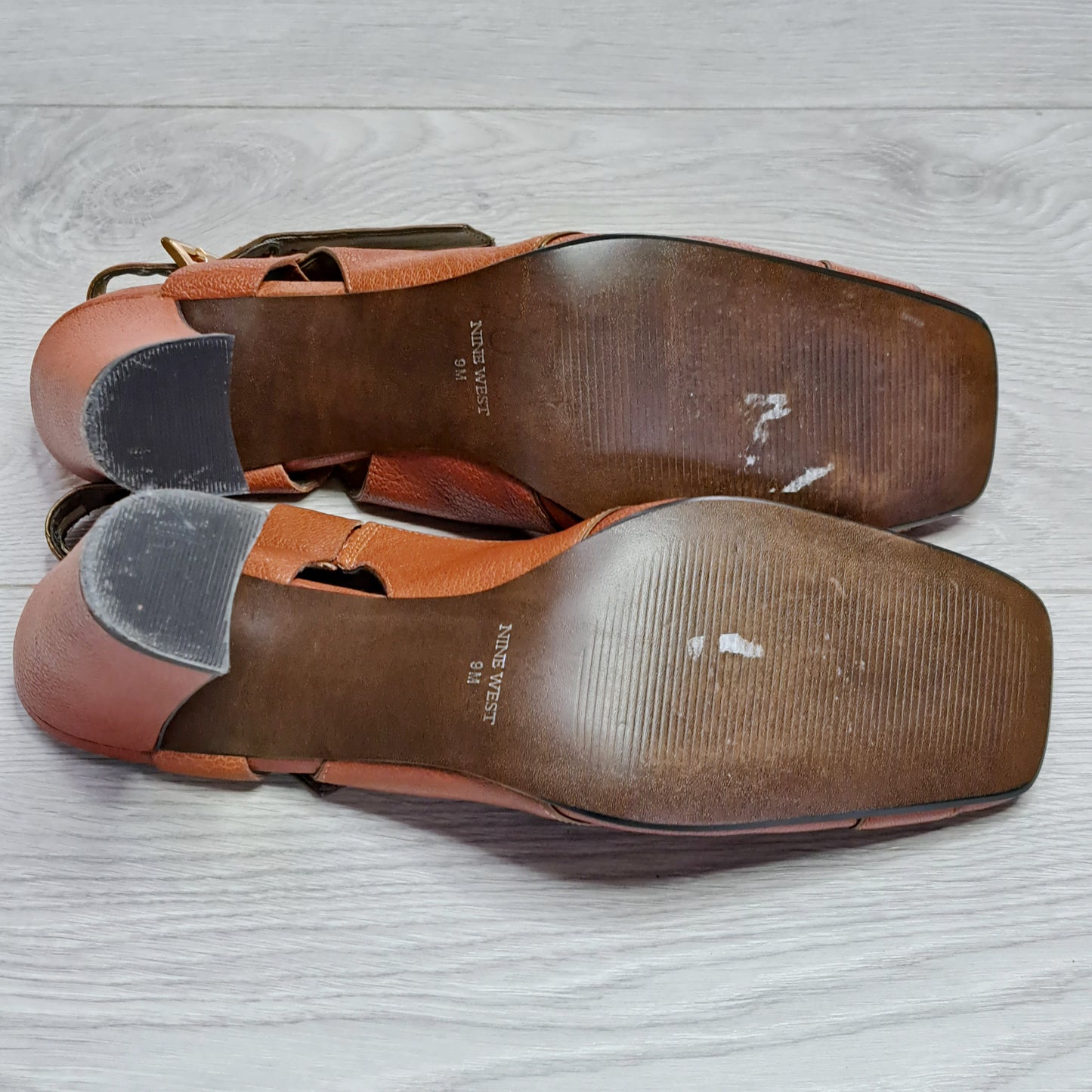 Nine West terracotta leather block heels, size 9M, good condition